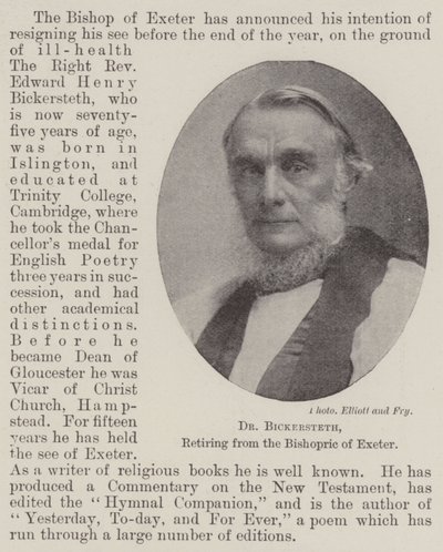 Dr. Bickersteth, Rücktritt vom Bischofsamt von Exeter von English Photographer