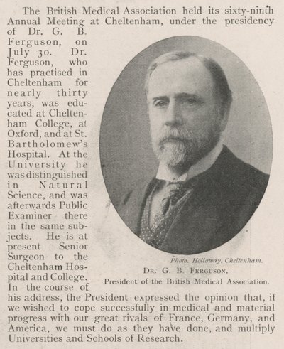 Dr. G. B. Ferguson, Präsident der British Medical Association von English Photographer