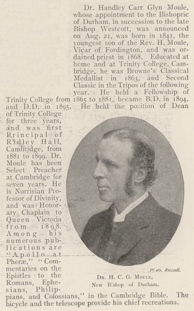 Dr H C G Moule, neuer Bischof von Durham von English Photographer