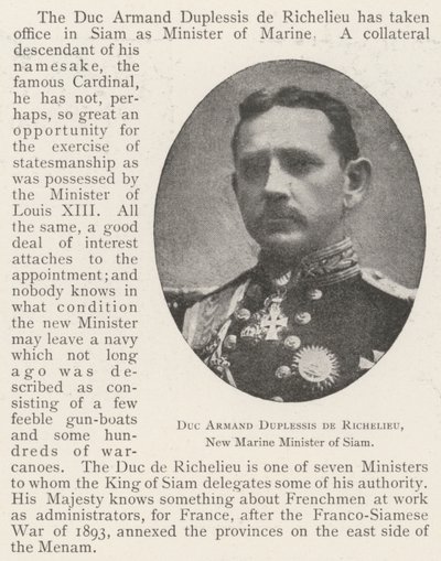 Herzog Armand Duplessis de Richelieu, neuer Marineminister von Siam von English Photographer