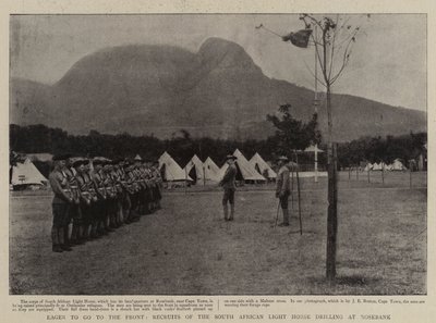 Eifrig an die Front zu gehen, Rekruten der South African Light Horse üben in Rosebank von English Photographer