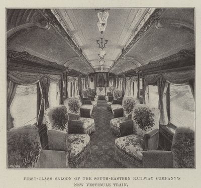 Erste-Klasse-Salon des neuen Vestibülzugs der South-Eastern Railway Company von English Photographer