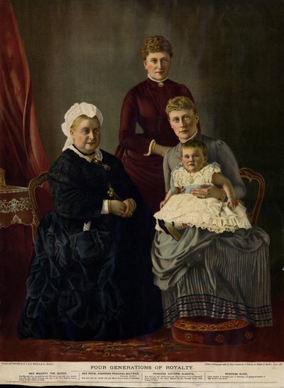 Vier Generationen der Königsfamilie (Königin Victoria, Prinzessin Beatrice, Prinzessin Victoria Alberta und Prinzessin Alice) von English Photographer