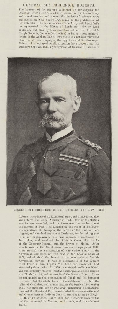 General Sir Frederick Sleigh Roberts, der neue Peer von English Photographer
