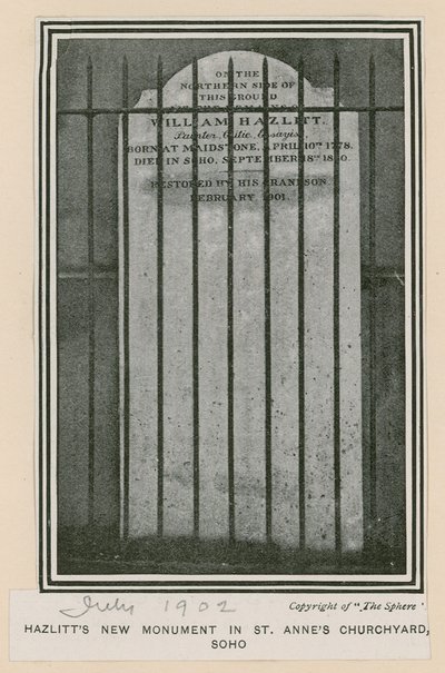 Hazlitts neues Denkmal im St. Annes Kirchhof, Soho von English Photographer