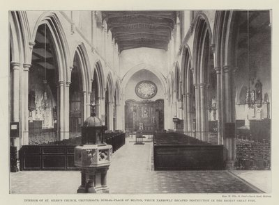 Innenraum der St. Giles Kirche, Cripplegate, Begräbnisstätte von Milton, die knapp der Zerstörung im jüngsten großen Feuer entging von English Photographer