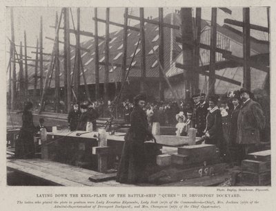 Das Verlegen der Kielplatte des Schlachtschiffs Queen in der Werft von Devonport von English Photographer