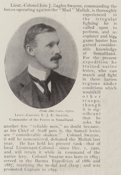 Oberstleutnant E. J. E. Swayne, Kommandeur der Streitkräfte in Somaliland von English Photographer