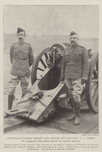 Oberstleutnant Perrott und Hauptmann und Adjutant A C Currie, Kommandanten des Belagerungsgeschützes in Südafrika von English Photographer