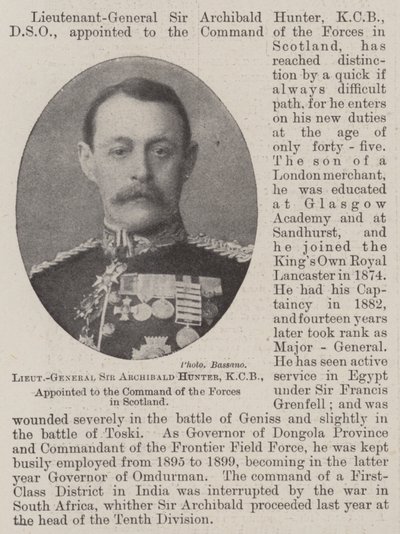Generalleutnant Sir Archibald Hunter, KCB, zum Kommandanten der Streitkräfte in Schottland ernannt von English Photographer