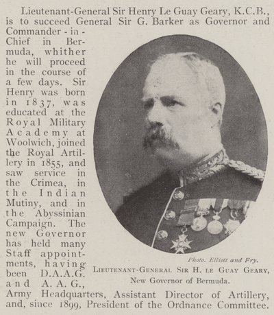 Generalleutnant Sir H Le Guay Geary, neuer Gouverneur von Bermuda von English Photographer