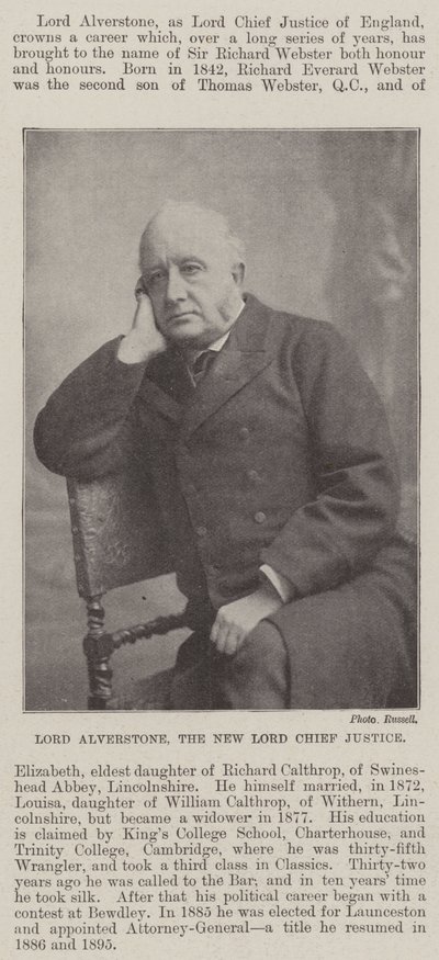 Lord Alverstone, der neue Lord Chief Justice von English Photographer