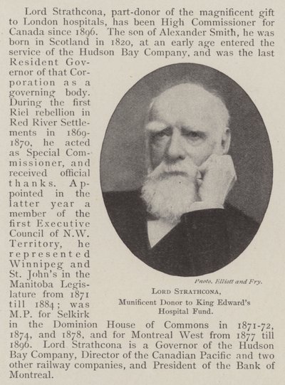 Lord Strathcona, großzügiger Spender für den King Edwards Hospital Fund von English Photographer