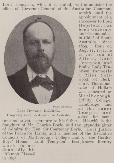 Lord Tennyson, KCMG, vorübergehender Generalgouverneur von Australien von English Photographer