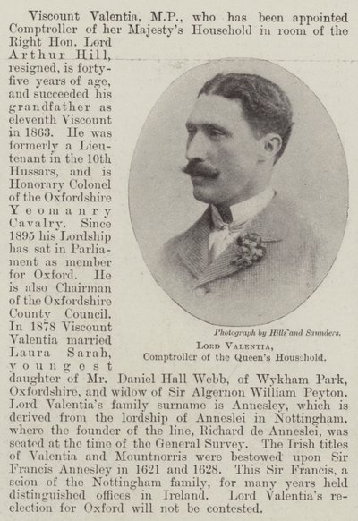 Lord Valentia, Haushofmeister der Königin von English Photographer