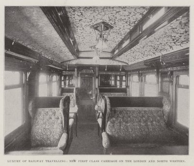 Luxus des Eisenbahnreisens, neuer Erste-Klasse-Wagen auf der London and North Western von English Photographer