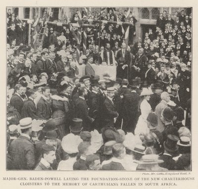 Generalmajor Baden-Powell legt den Grundstein für die neuen Charterhouse-Kreuzgänge zum Gedenken an die in Südafrika gefallenen Kartäuser von English Photographer
