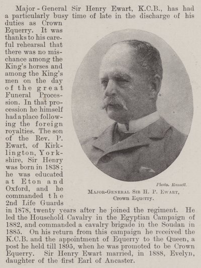 Generalmajor Sir H P Ewart, Kronoberststallmeister von English Photographer