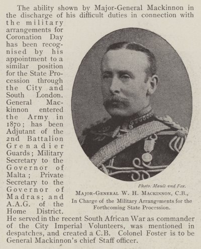 Generalmajor W H Mackinnon, CB, verantwortlich für die militärischen Arrangements der bevorstehenden Staatsprozession von English Photographer