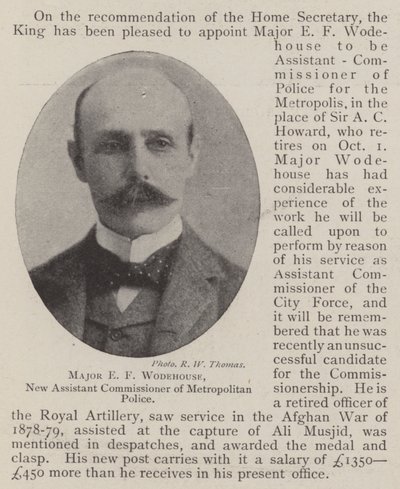 Major E. F. Wodehouse, neuer stellvertretender Kommissar der Metropolitan Police von English Photographer
