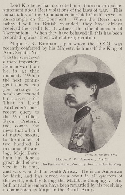 Major F R Burnham, DSO, der berühmte Späher, kürzlich vom König dekoriert von English Photographer