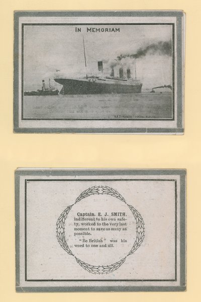Gedenkkarte für Kapitän E. J. Smith der Titanic von English Photographer