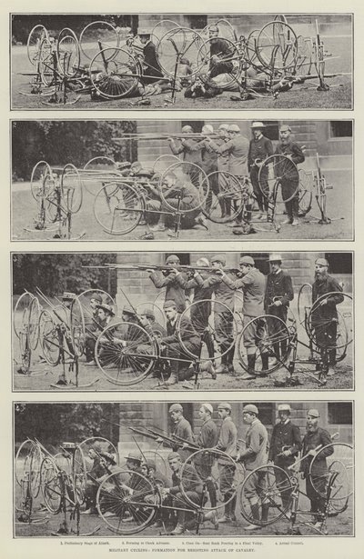 Militärisches Radfahren, Formation zur Abwehr eines Kavallerieangriffs von English Photographer