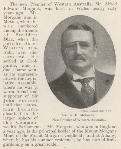 Herr A. E. Morgans, neuer Premier von Westaustralien von English Photographer