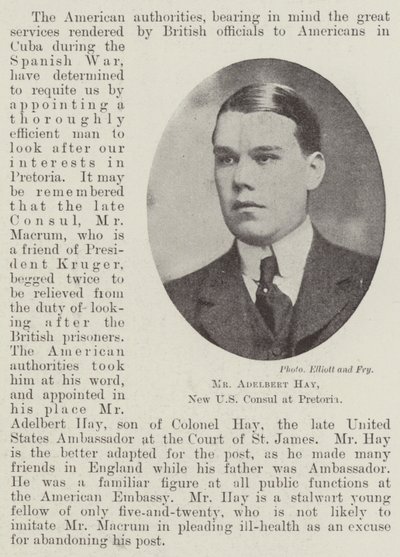 Herr Adelbert Hay, neuer US-Konsul in Pretoria von English Photographer