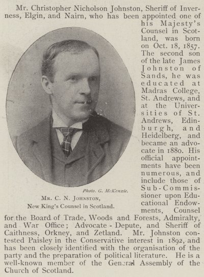 Mr. C. N. Johnston, neuer King
