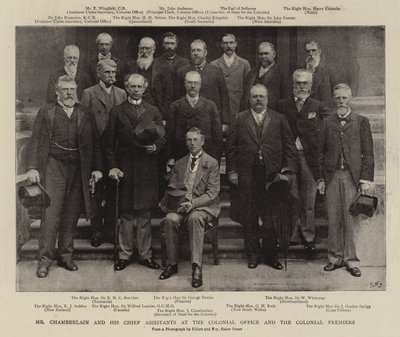 Mr. Chamberlain und seine Hauptassistenten im Kolonialamt und die Kolonialpremiers von English Photographer