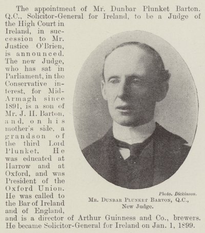 Herr Dunbar Plunket Barton, QC, neuer Richter von English Photographer