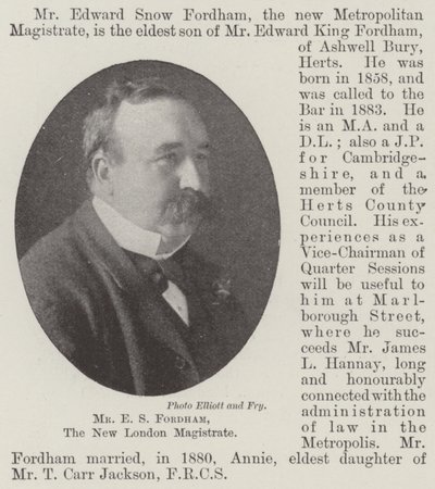 Mr. E. S. Fordham, der neue Londoner Magistrat von English Photographer