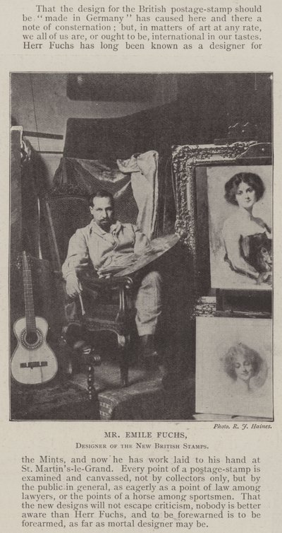 Herr Emile Fuchs, Designer der neuen britischen Briefmarken von English Photographer
