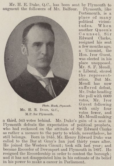 Mr H E Duke, QC, Abgeordneter für Plymouth von English Photographer