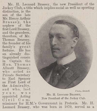 Mr. H Leonard Brassey, neuer Präsident des Jockey Clubs von English Photographer
