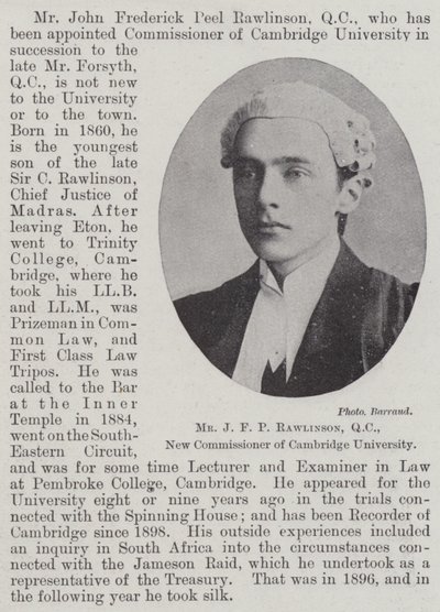 Mr. J F P Rawlinson, QC, neuer Kommissar der Universität Cambridge von English Photographer