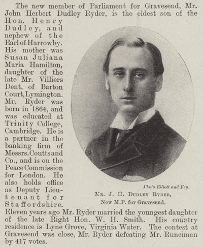 Mr. J. H. Dudley Ryder, neuer Abgeordneter für Gravesend von English Photographer