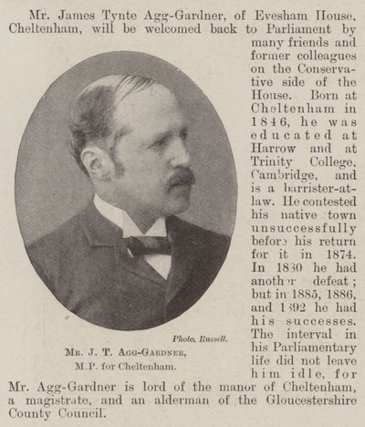 Mr J T Agg-Gardner, Abgeordneter für Cheltenham von English Photographer