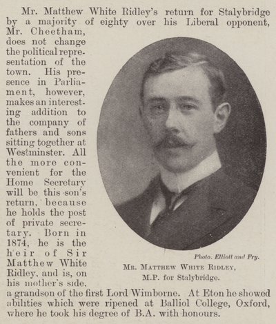 Mr Matthew White Ridley, Abgeordneter für Stalybridge von English Photographer