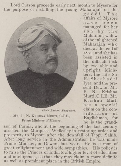 Mr P N Krishna Murti, CIE, Premierminister von Mysore von English Photographer