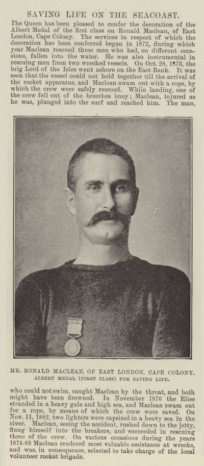 Herr Ronald Maclean, aus East London, Kapkolonie, Albert-Medaille (Erste Klasse) für Lebensrettung von English Photographer