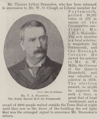 Herr T. A. Bramsdon, der neu gewählte Abgeordnete für Portsmouth von English Photographer
