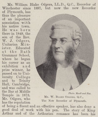 Mr W Blake Odgers, QC, der neue Recorder von Plymouth von English Photographer