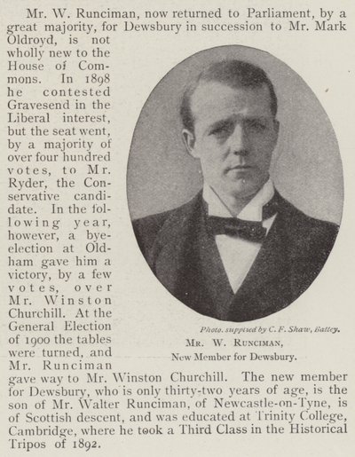 Mr. W Runciman, neuer Abgeordneter für Dewsbury von English Photographer