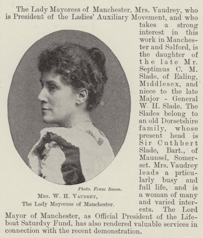 Mrs W H Vaudrey, die Lady Mayoress von Manchester von English Photographer