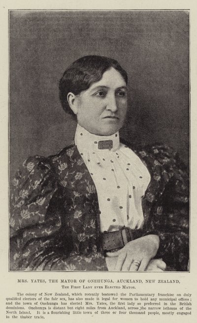 Mrs. Yates, die Bürgermeisterin von Onehunga, Auckland, Neuseeland, die erste Frau, die jemals zur Bürgermeisterin gewählt wurde von English Photographer