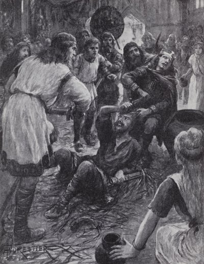 Mord an König Edmund I. während der St.-Augustinus-Messe in Pucklechurch, Gloucestershire, 946 von English Photographer