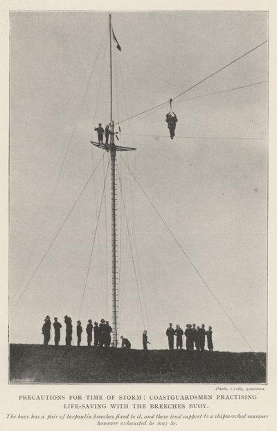 Vorsichtsmaßnahmen bei Sturm, Küstenwächter üben Lebensrettung mit dem Breeches Buoy von English Photographer