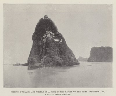 Priesterwohnung und Tempel auf einem Felsen in der Mitte des Flusses Yangtse-Kiang, etwas unterhalb von Hankau von English Photographer